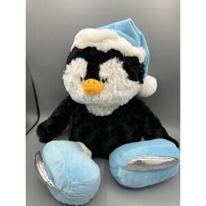 Ice Skating Penguin Plush Stuffed Animal Blue Skates Santa Hat Winter Toy